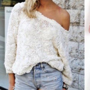 American Apparel Off The Shoulder 3D Flower Top / Sweater  ONE SIZE